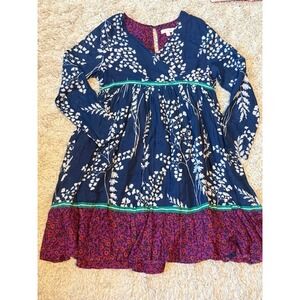 Pink Chicken Girls Dress 12Y Long Sleeve Mixed Floral Print Navy Cotton